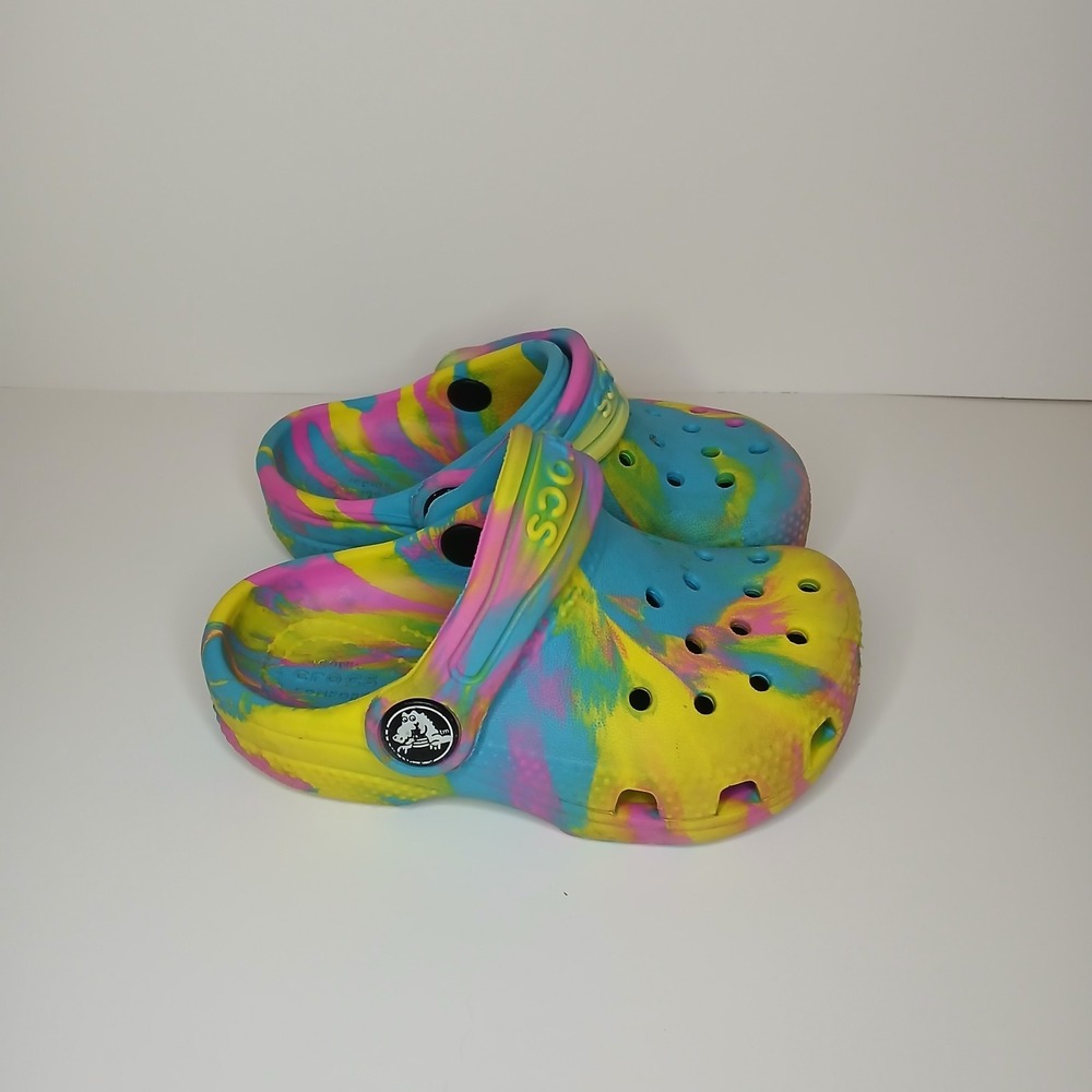 Crocs Classic Marbled Clogs Girls C 6 Digital Aqua Multi Slip On Shoes
